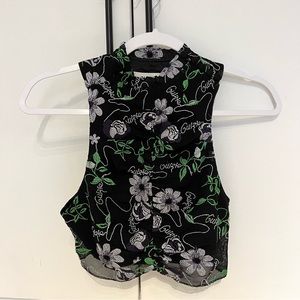 Danielle Guizio Black Floral Dreams Embroidered Tank Top